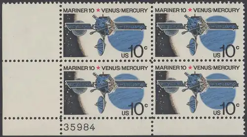 USA Michel 1170 / Scott 1557 postfrisch PLATEBLOCK ECKRAND unten links m/ Platten-# 35984 - Mariner-10-Programm zur Erforschung der Planeten Venus und Merkur