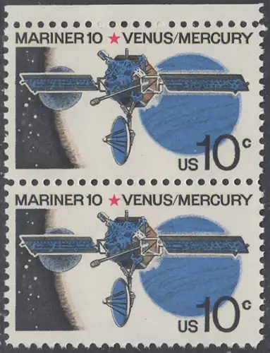 USA Michel 1170 / Scott 1557 postfrisch vert.PAAR RÄNDER oben - Mariner-10-Programm zur Erforschung der Planeten Venus und Merkur