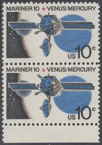 USA Michel 1170 / Scott 1557 postfrisch vert.PAAR RÄNDER unten - Mariner-10-Programm zur Erforschung der Planeten Venus und Merkur