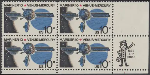 USA Michel 1170 / Scott 1557 postfrisch ZIP-BLOCK (lr) - Mariner-10-Programm zur Erforschung der Planeten Venus und Merkur