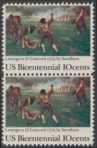 USA Michel 1171 / Scott 1563 postfrisch vert.PAAR - 200 Jahre Unabhängigkeit der Vereinigten Staaten von Amerika (1976): 200. Jahrestag der Schlacht von Lexington-Concord