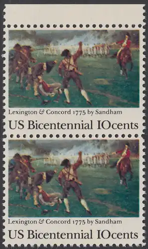 USA Michel 1171 / Scott 1563 postfrisch vert.PAAR RAND oben - 200 Jahre Unabhängigkeit der Vereinigten Staaten von Amerika (1976): 200. Jahrestag der Schlacht von Lexington-Concord