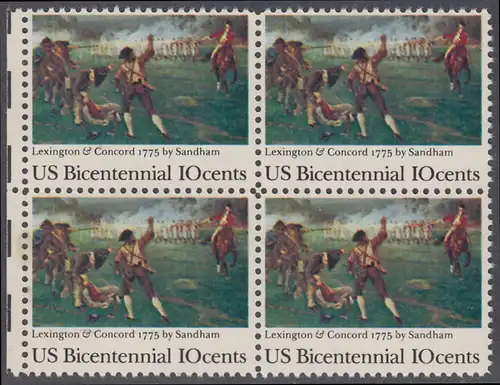 USA Michel 1171 / Scott 1563 postfrisch BLOCK RÄNDER links - 200 Jahre Unabhängigkeit der Vereinigten Staaten von Amerika (1976): 200. Jahrestag der Schlacht von Lexington-Concord