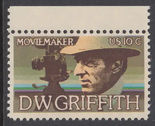 USA Michel 1173 / Scott 1555 postfrisch EINZELMRKE RAND oben (a2) - Amerikanische Künstler: David Wark Griffith, Filmregissuer und -produzent