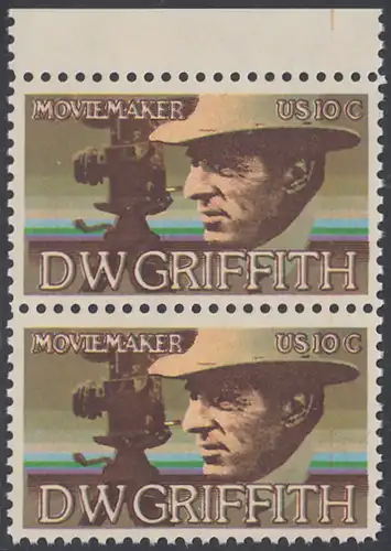 USA Michel 1173 / Scott 1555 postfrisch vert.PAAR RAND oben - Amerikanische Künstler: David Wark Griffith, Filmregissuer und -produzent