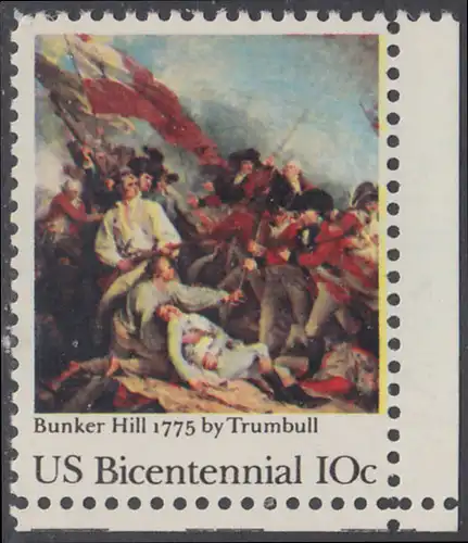 USA Michel 1174 / Scott 1564 postfrisch EINZELMARKE ECKRAND unten rechts - 200 Jahre Unabhängigkeit der Vereinigten Staaten von Amerika (1976): 200. Jahrestag der Schlacht von Bunker Hill