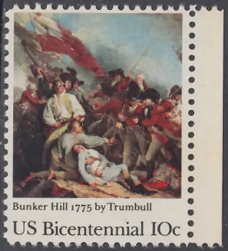 USA Michel 1174 / Scott 1564 postfrisch EINZELMARKE RAND rechts - 200 Jahre Unabhängigkeit der Vereinigten Staaten von Amerika (1976): 200. Jahrestag der Schlacht von Bunker Hill