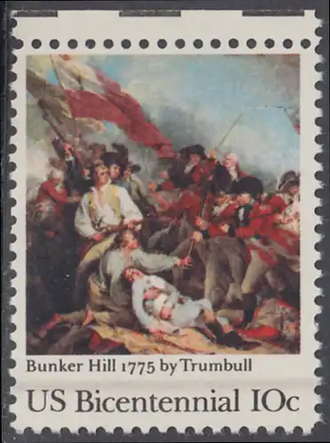 USA Michel 1174 / Scott 1564 postfrisch EINZELMARKE RAND oben - 200 Jahre Unabhängigkeit der Vereinigten Staaten von Amerika (1976): 200. Jahrestag der Schlacht von Bunker Hill