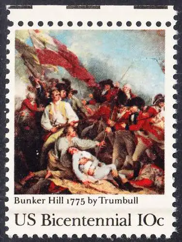 USA Michel 1174 / Scott 1564 postfrisch EINZELMARKE RAND oben (a1) - 200 Jahre Unabhängigkeit der Vereinigten Staaten von Amerika (1976): 200. Jahrestag der Schlacht von Bunker Hill