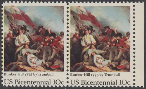 USA Michel 1174 / Scott 1564 postfrisch horiz.PAAR RAND rechts - 200 Jahre Unabhängigkeit der Vereinigten Staaten von Amerika (1976): 200. Jahrestag der Schlacht von Bunker Hill