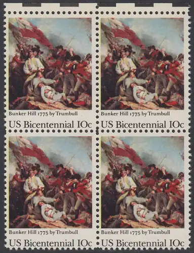 USA Michel 1174 / Scott 1564 postfrisch BLOCK RÄNDER oben - 200 Jahre Unabhängigkeit der Vereinigten Staaten von Amerika (1976): 200. Jahrestag der Schlacht von Bunker Hill