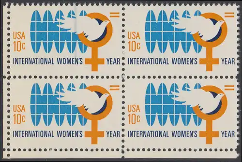 USA Michel 1181 / Scott 1571 postfrisch BLOCK ECKRAND unten links - Internationales Jahr der Frau; Weltkugel, Friedenstaube, biologisches Zeichen für weiblich