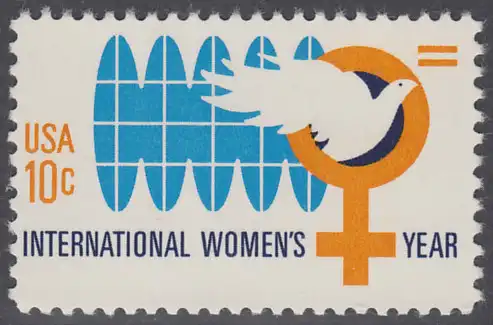 USA Michel 1181 / Scott 1571 postfrisch EINZELMARKE - Internationales Jahr der Frau; Weltkugel, Friedenstaube, biologisches Zeichen für weiblich