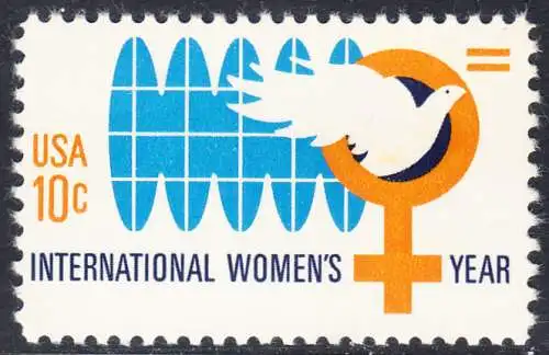 USA Michel 1181 / Scott 1571 postfrisch EINZELMARKE  (a1) - Internationales Jahr der Frau; Weltkugel, Friedenstaube, biologisches Zeichen für weiblich