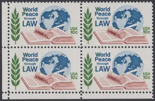 USA Michel 1186 / Scott 1576 postfrisch BLOCK ECKRAND unten links - Juristenkongress in Washington, DC; Gesetzbuch und Hammer vor Erdkugel