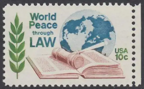 USA Michel 1186 / Scott 1576 postfrisch EINZELMARKE RAND rechts (a1) - Juristenkongress in Washington, DC; Gesetzbuch und Hammer vor Erdkugel