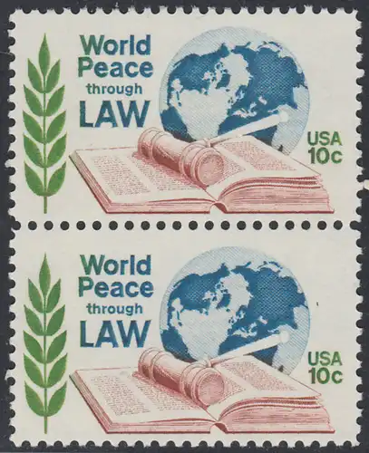 USA Michel 1186 / Scott 1576 postfrisch vert.PAAR - Juristenkongress in Washington, DC; Gesetzbuch und Hammer vor Erdkugel