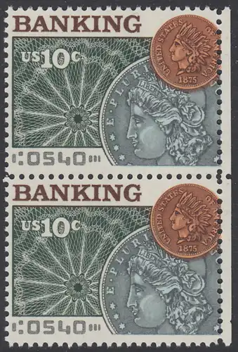 USA Michel 1187 / Scott 1577 postfrisch vert.PAAR RAND rechts - Amerikanischer Bankverein; Münzen vor Banknotenrosette