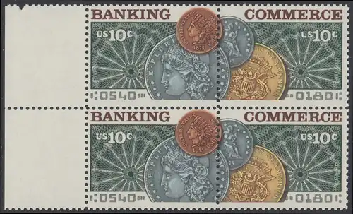 USA Michel 1187-1188 / Scott 1577-1578 postfrisch BLOCK RÄNDER links - Amerikanischer Bankverein; Münzen vor Banknotenrosette