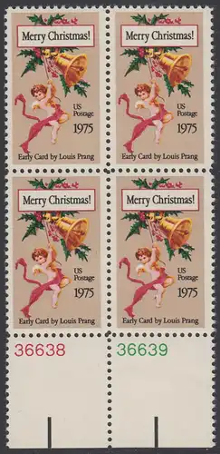 USA Michel 1189 / Scott 1580 postfrisch BLOCK RÄNDER unten m/ Platten-# 36638 - Weihnachten