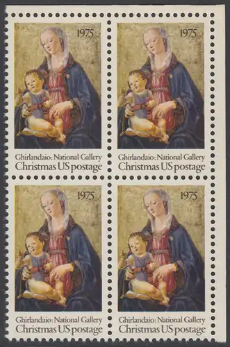 USA Michel 1190 / Scott 1579 postfrisch BLOCK ECKRAND oben rechts - Weihnachten; Madonna mit Kind