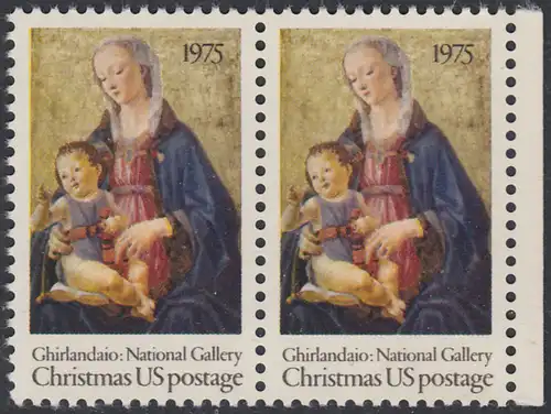 USA Michel 1190 / Scott 1579 postfrisch horiz.PAAR RAND rechts - Weihnachten; Madonna mit Kind