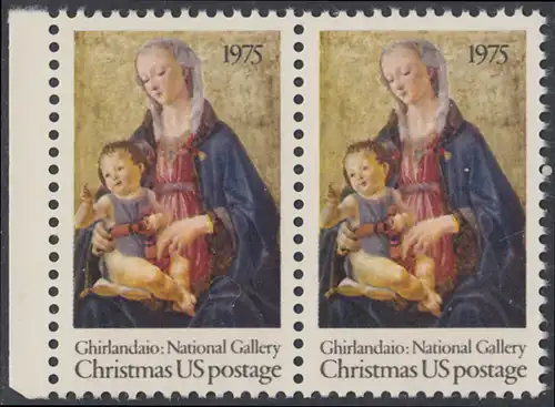 USA Michel 1190 / Scott 1579 postfrisch horiz.PAAR RAND links - Weihnachten; Madonna mit Kind