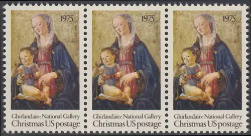 USA Michel 1190 / Scott 1579 postfrisch horiz.STRIP(3) - Weihnachten; Madonna mit Kind