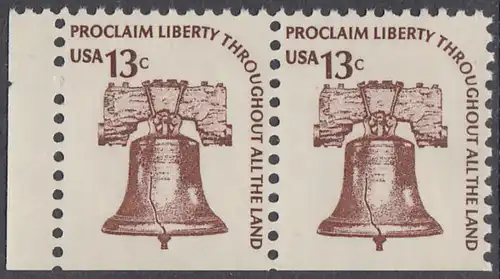 USA Michel 1191D / Scott 1595 postfrisch höriz.PAAR RAND links (unten ungezähnt) - Americana-Ausgabe: Freiheitsglocke