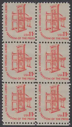 USA Michel 1192 / Scott 1593 postfrisch vert.BLOCK(6) RÄNDER unten - Americana-Ausgabe: Druckpresse