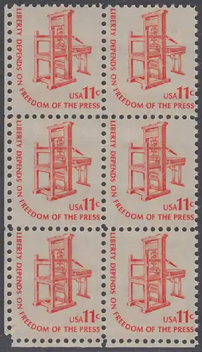 USA Michel 1192 / Scott 1593 postfrisch vert.BLOCK(6) ECKRAND unten links - Americana-Ausgabe: Druckpresse