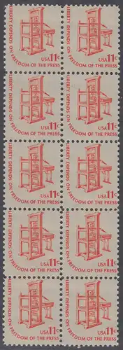 USA Michel 1192 / Scott 1593 postfrisch vert.BLOCK(10) - Americana-Ausgabe: Druckpresse