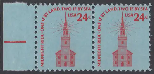 USA Michel 1193 / Scott 1603 postfrisch horiz.PAAR RAND links - Americana-Ausgabe: Alte Nordkirche, Boston