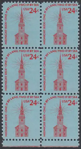 USA Michel 1193 / Scott 1603 postfrisch vert.BLOCK(6) RÄNDER unten - Americana-Ausgabe: Alte Nordkirche, Boston