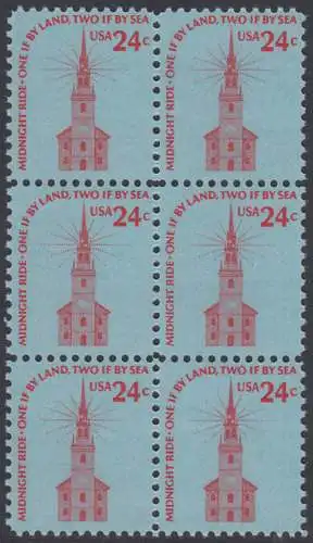 USA Michel 1193 / Scott 1603 postfrisch vert.BLOCK(6) - Americana-Ausgabe: Alte Nordkirche, Boston