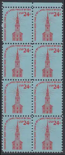 USA Michel 1193 / Scott 1603 postfrisch vert.BLOCK(8) RÄNDER oben - Americana-Ausgabe: Alte Nordkirche, Boston