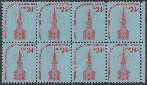 USA Michel 1193 / Scott 1603 postfrisch horiz.BLOCK(8) RÄNDER rechts - Americana-Ausgabe: Alte Nordkirche, Boston