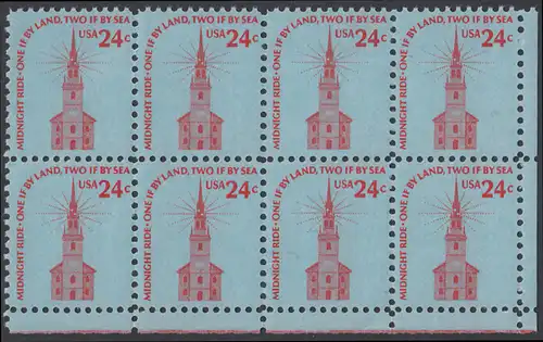 USA Michel 1193 / Scott 1603 postfrisch horiz.BLOCK(8) ECKRAND unten rechts - Americana-Ausgabe: Alte Nordkirche, Boston