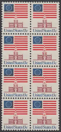USA Michel 1194 / Scott 1622 postfrisch vert.BLOCK(8) - Altes Sternenbanner und Unabhängigkeitshalle, Philadelphia