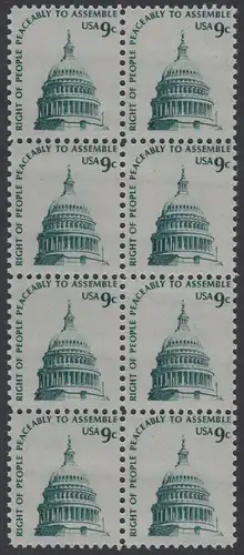 USA Michel 1195 / Scott 1591 postfrisch vert.BLOCK(8) - Americana-Ausgabe: Kuppel des Kongressgebäudes in Washington, DC