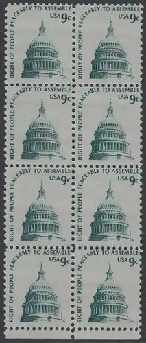 USA Michel 1195 / Scott 1591 postfrisch vert.BLOCK(8) RÄNDER unten - Americana-Ausgabe: Kuppel des Kongressgebäudes in Washington, DC
