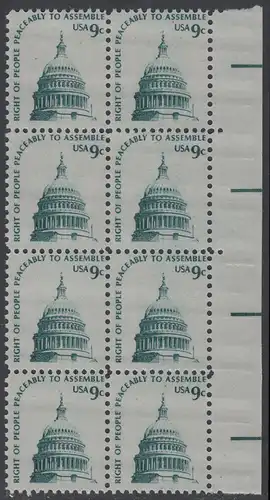 USA Michel 1195 / Scott 1591 postfrisch vert.BLOCK(8) RÄNDER rechts - Americana-Ausgabe: Kuppel des Kongressgebäudes in Washington, DC