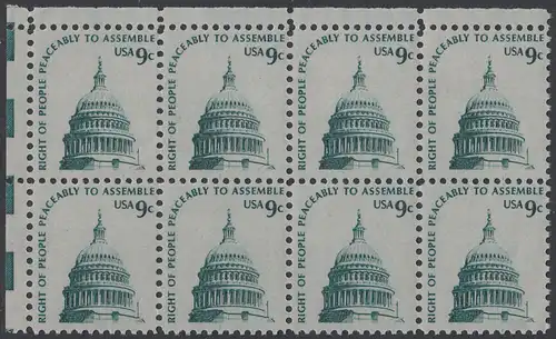 USA Michel 1195 / Scott 1591 postfrisch horiz.BLOCK(8) ECKRAND oben links - Americana-Ausgabe: Kuppel des Kongressgebäudes in Washington, DC