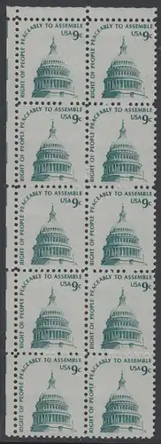 USA Michel 1195 / Scott 1591 postfrisch vert.BLOCK(10) ECKRAND oben links - Americana-Ausgabe: Kuppel des Kongressgebäudes in Washington, DC