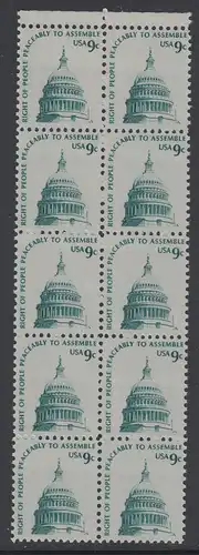 USA Michel 1195 / Scott 1591 postfrisch vert.BLOCK(10) RÄNDER oben - Americana-Ausgabe: Kuppel des Kongressgebäudes in Washington, DC