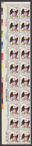 USA Michel 1196 / Scott 1596 postfrisch vert.PLATEBLOCK(20) ECKRAND oben links m/ Platten-# 36309 - Americana-Ausgabe: Adler mit Wappenschild