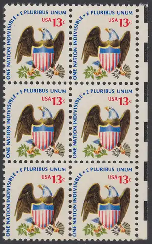 USA Michel 1196 / Scott 1596 postfrisch vert.BLOCK(6) RÄNDER rechts - Americana-Ausgabe: Adler mit Wappenschild