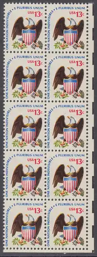 USA Michel 1196 / Scott 1596 postfrisch vert.BLOCK(10) ECKRAND unten rechts - Americana-Ausgabe: Adler mit Wappenschild