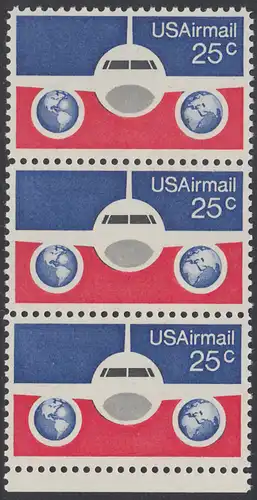 USA Michel 1200 / Scott C089 postfrisch Luftpost-vert.STRIP(3) RAND unten - Flugzeug mit Erdhalbkugeln
