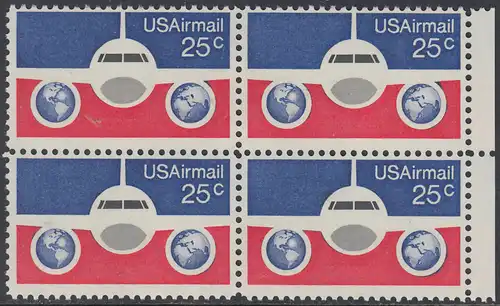 USA Michel 1200 / Scott C089 postfrisch Luftpost-BLOCK RÄNDER rechts (a01) - Flugzeug mit Erdhalbkugeln